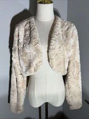 Maeve Cream Plush Faux-Fur Cropped Jacket - Size M